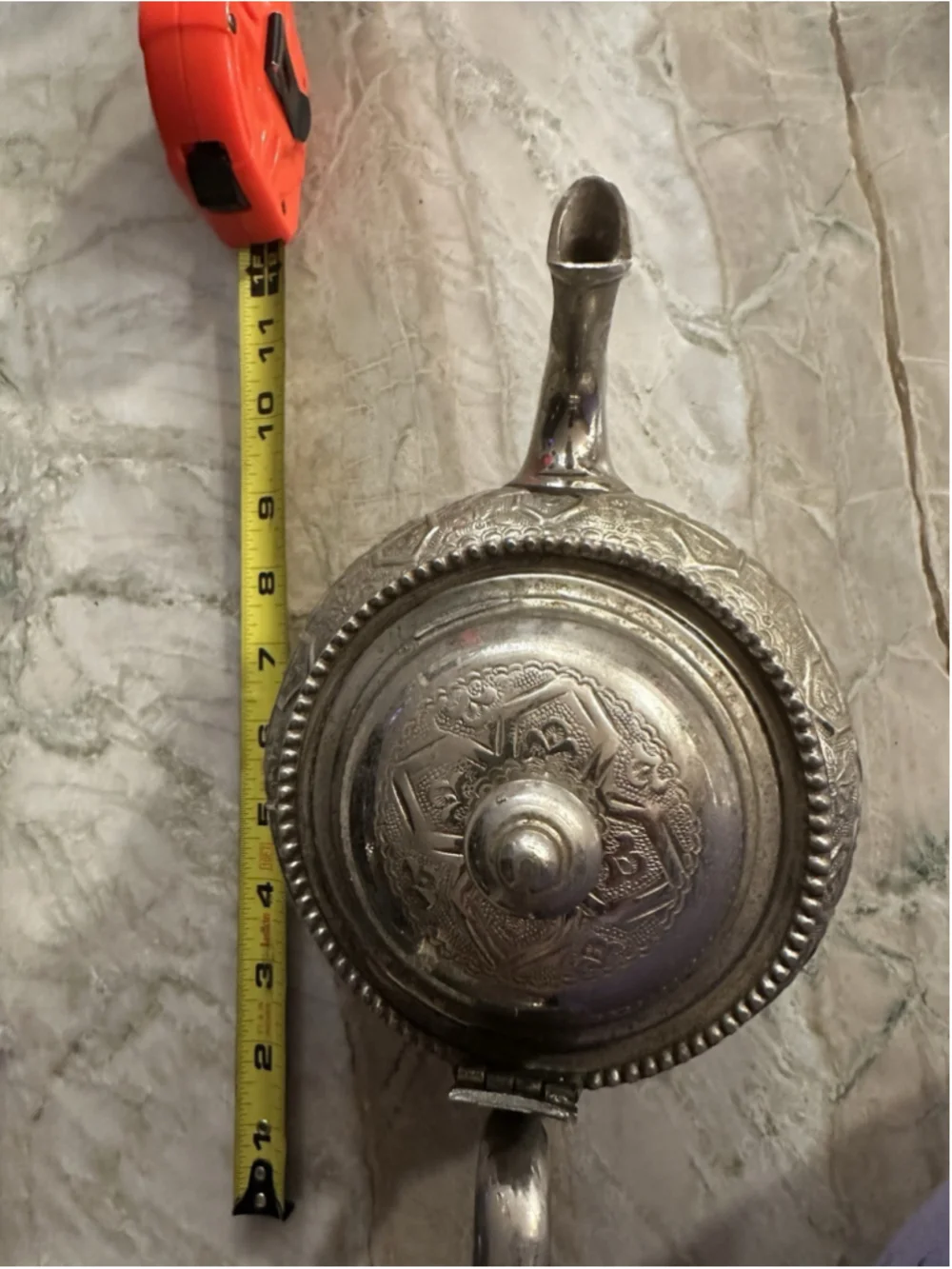 Vintage Ornate Design Metal Moroccan Silver Teapot Footed Kettle Mark Untested